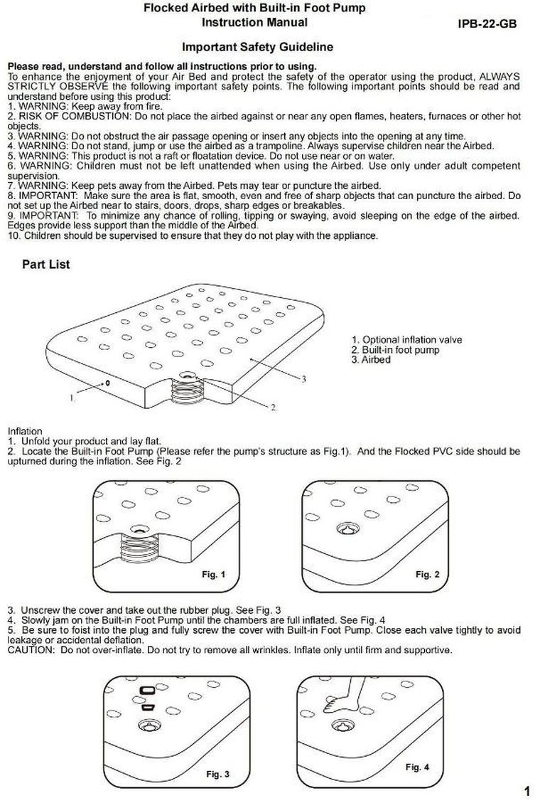 Jilong, materac flokowany z wbudowaną pompką nożną, 2-osobowy, 191-137-22 cm