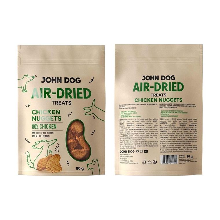 John Dog, Air Dried, chicken nuggets, przysmak dla psa, 80g