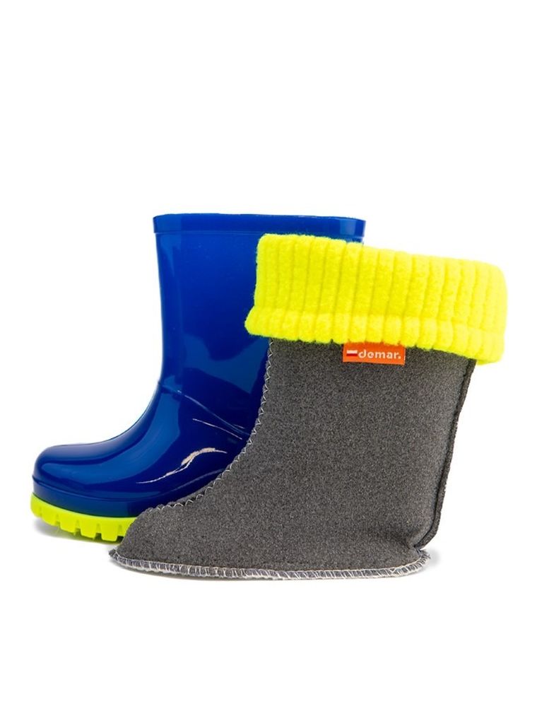 Kalosze dziecięce, ocieplane, granatowo-żółte, Twister Lux Fluo, Demar