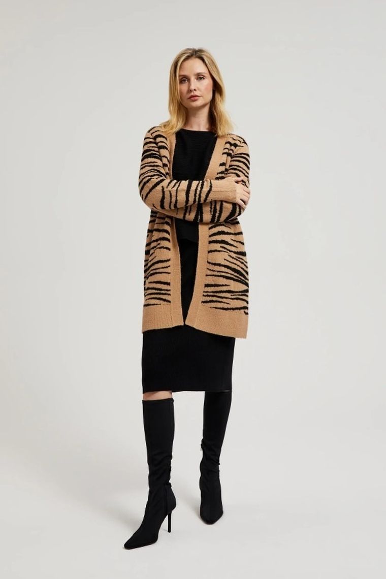 Kardigan damski, beżowy, Moodo