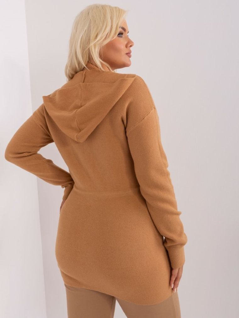 Kardigan damski z kapturem, plus size, brązowy, P-M