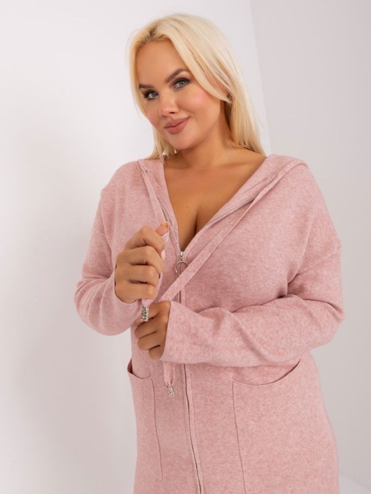Kardigan damski z kapturem, plus size, różowy, P-M