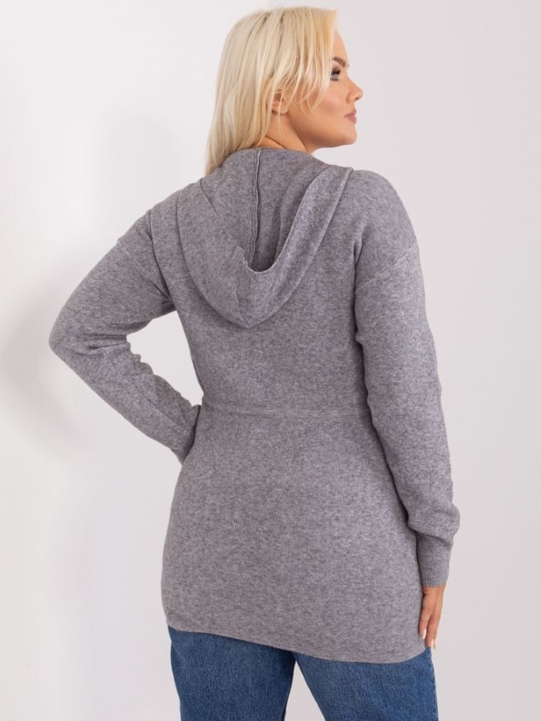 Kardigan damski z kapturem, plus size, szary, P-M