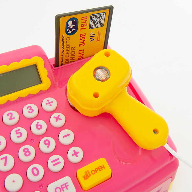 Kasa fiskalna z akcesoriami, światło i dźwięk, różowa