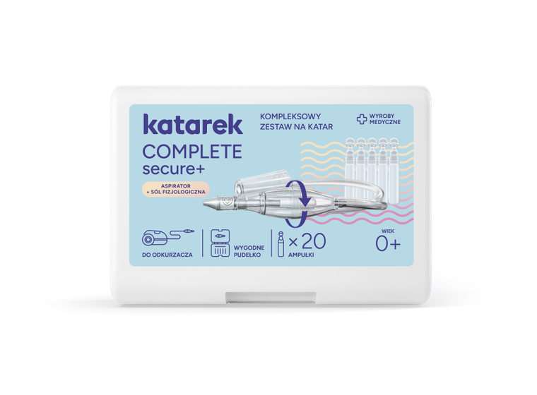 Katarek, Complete Secure+, zestaw na katar, aspirator do nosa + roztwór soli fizjologicznej 0,9%, 20-5 ml
