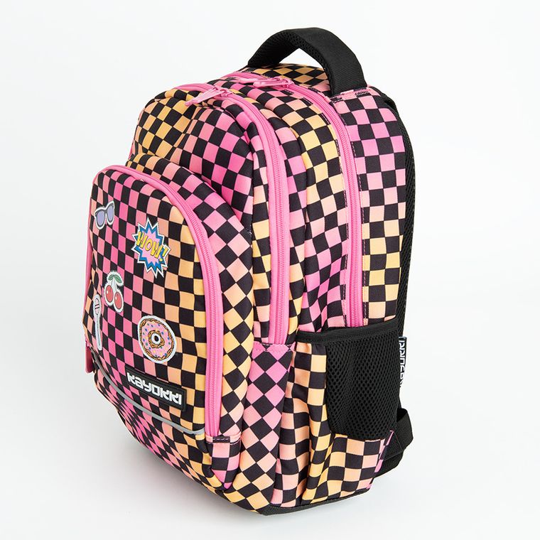 Kayokki, plecak szkolny, 2-komorowy, Szachownica różowo-pomarańczowa