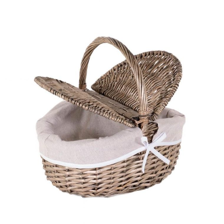 Kesper, wiklinowy koszyk piknikowy z pokrywką i materiałową wyściółką, 40-28 cm