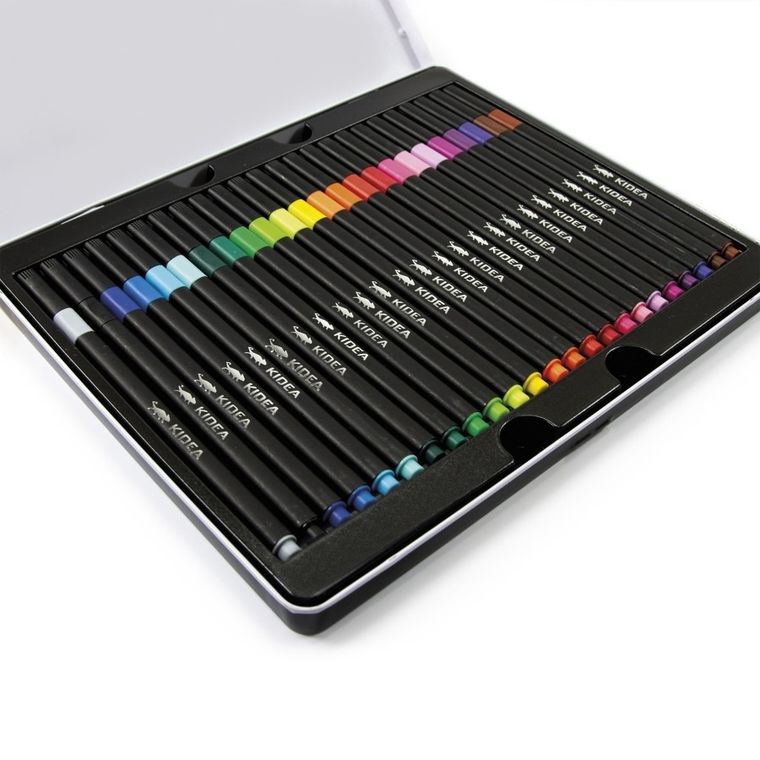 Kidea, flamastry kwadratowe w metalowym pudłeku, 24 kolory