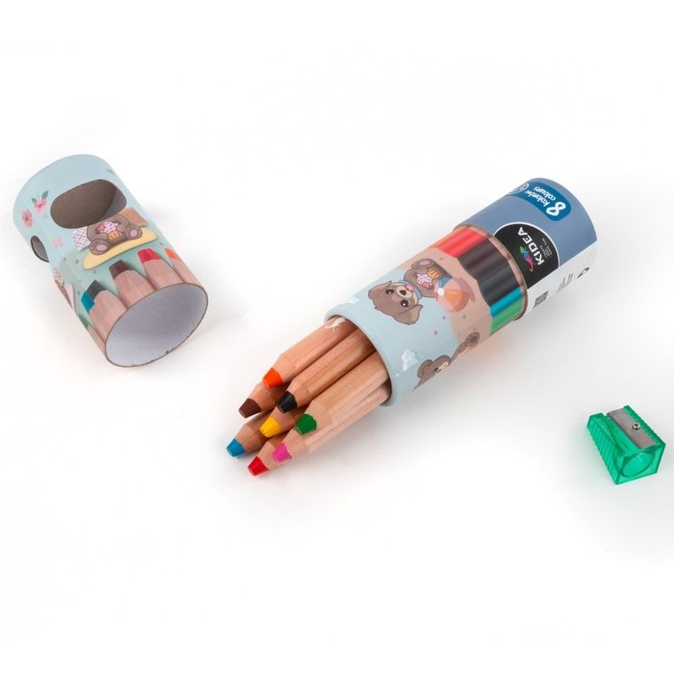 Kidea, Kredki Super Jumbo, 8 kolorów, zestaw z temperówką