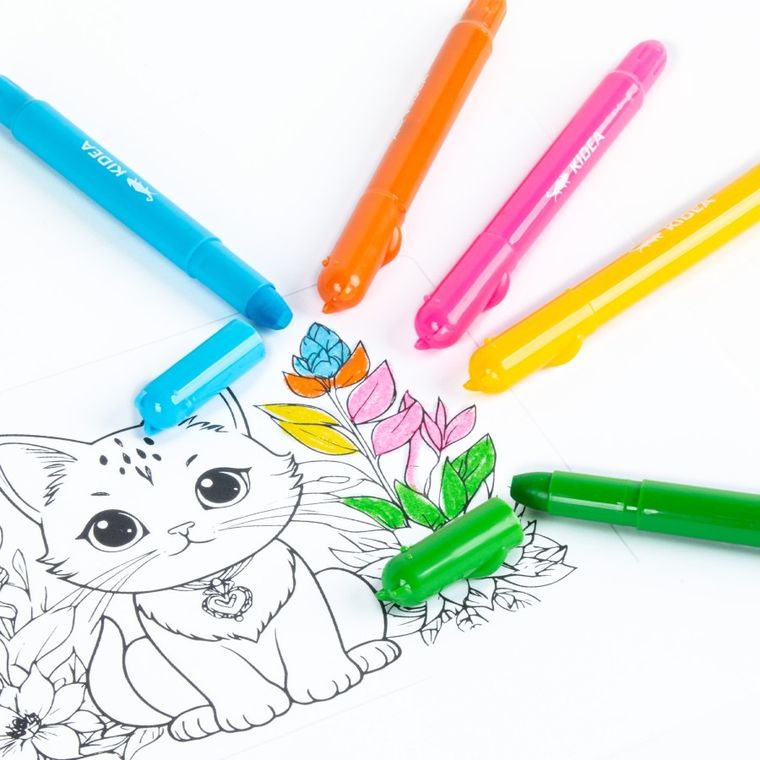 Kidea, kredki żelowe, kotki, 8 kolorów