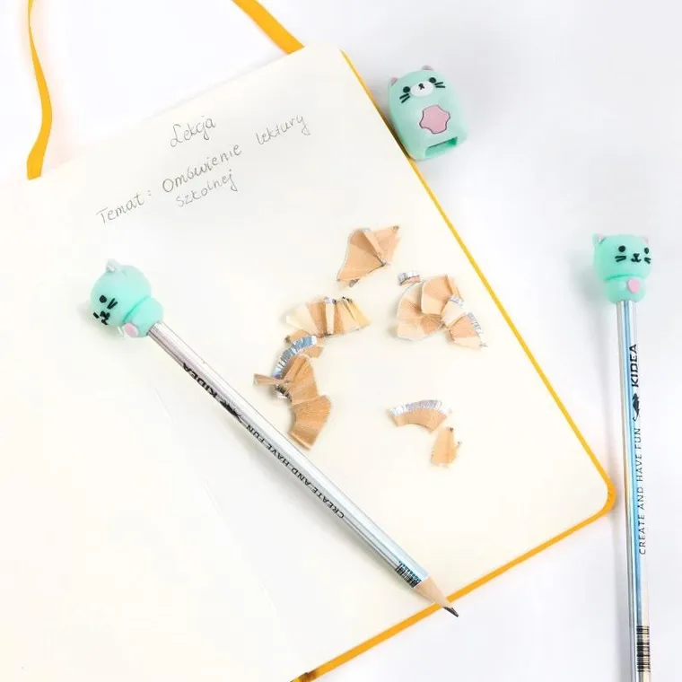 Kidea, ołówki HB z temperówką i figurką, kotek, 2 szt.