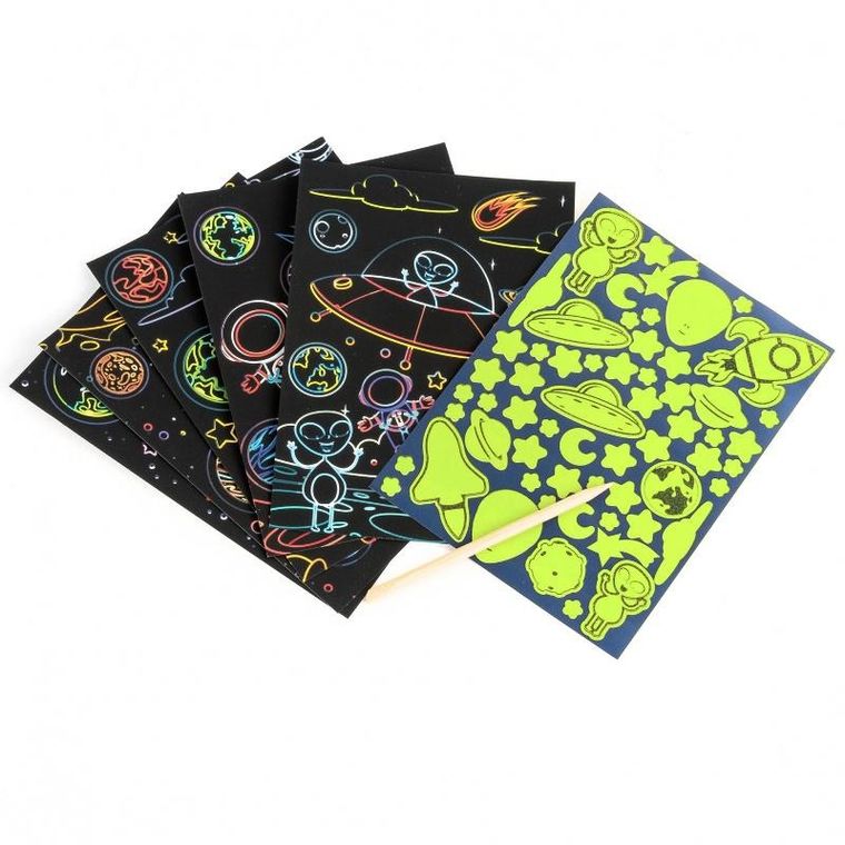 Kidea, wydrapywanka z kolorowanką, 2w1, świecąca w ciemności, kosmos