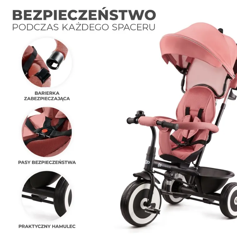 Kinderkraft, Aston, rowerek trójkołowy, Rose Pink