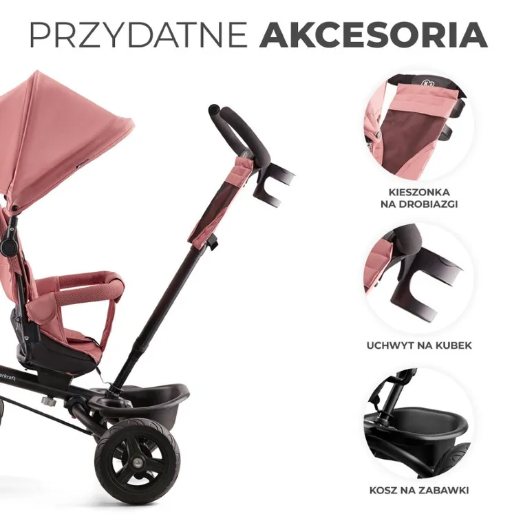 Kinderkraft, Aveo, rowerek trójkołowy, Rose Pink