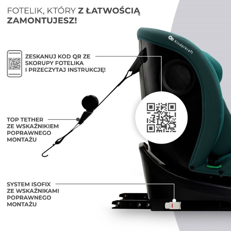 Kinderkraft, I-Grow, fotelik samochodowy, I-Size, Green, 40-150 cm