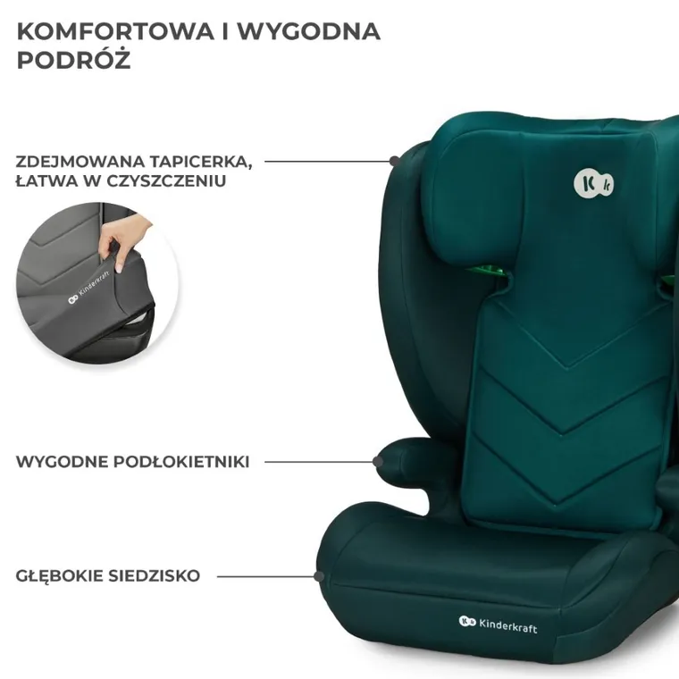 Kinderkraft, I-Spark, fotelik samochodowy, Green, 100-150 cm