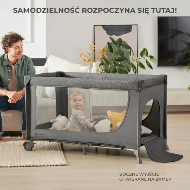 Kinderkraft, Joy 2, łóżeczko turystyczne z akcesoriami, Beige