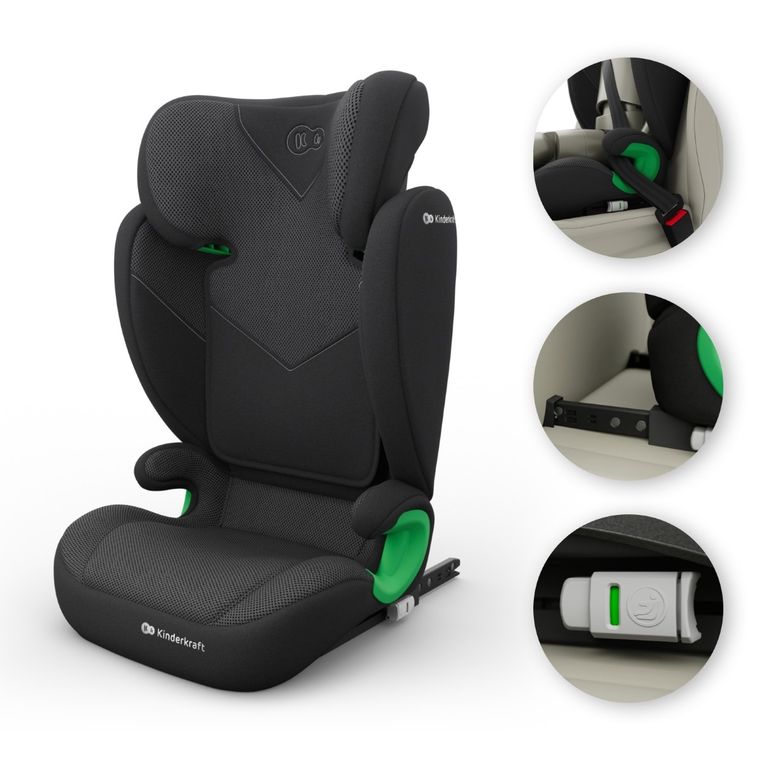 Kinderkraft, Junior Fix 2 Plus, i-Size, fotelik samochodowy, black, 100-150 cm