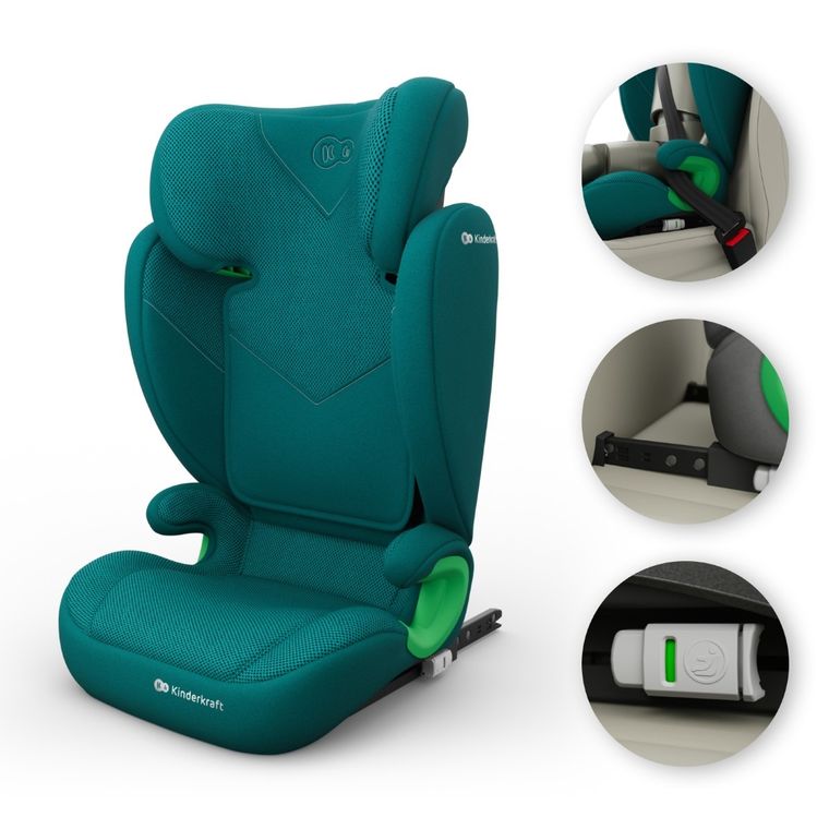 Kinderkraft, Junior Fix 2 Plus, i-Size, fotelik samochodowy, green, 100-150 cm