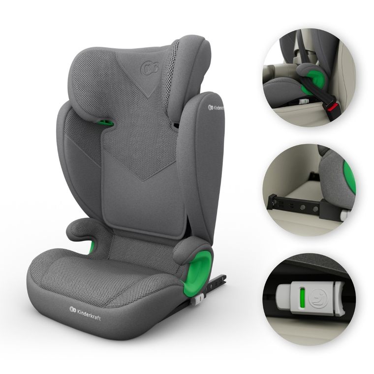 Kinderkraft, Junior Fix 2 Plus, i-Size, fotelik samochodowy, grey, 100-150 cm
