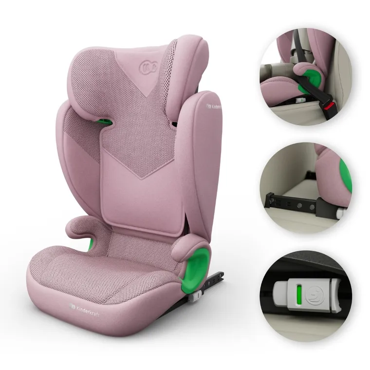 Kinderkraft, Junior Fix 2 Plus, i-Size, fotelik samochodowy, pink, 100-150 cm