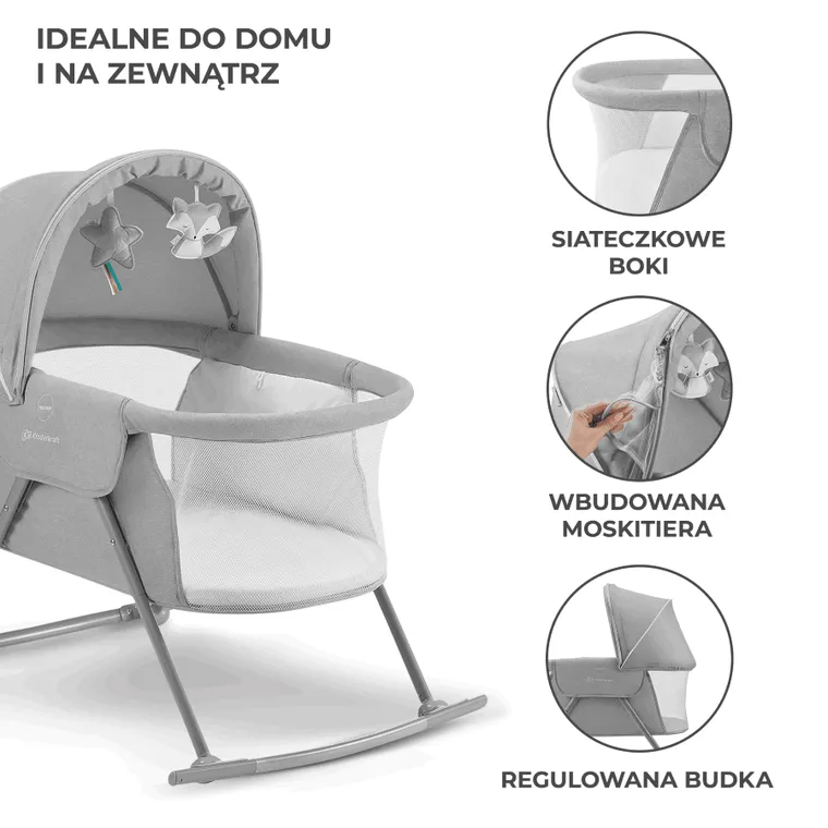Kinderkraft, Lovi, leżaczek-kołyska 3w1, szara