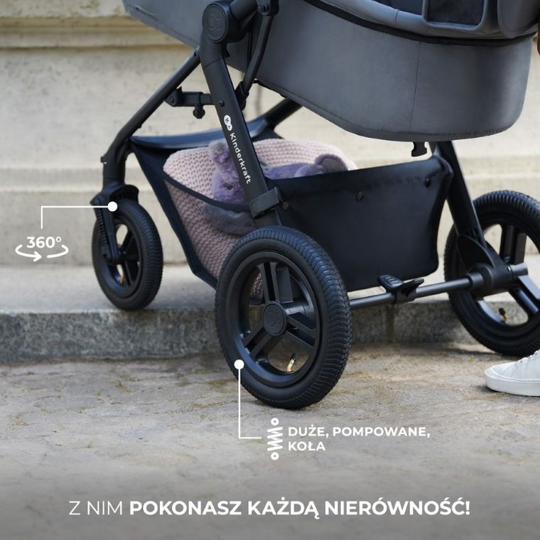 Kinderkraft, Moov 2, Air Wheels, wózek wielofunkcyjny 4w1, Moonlight Grey