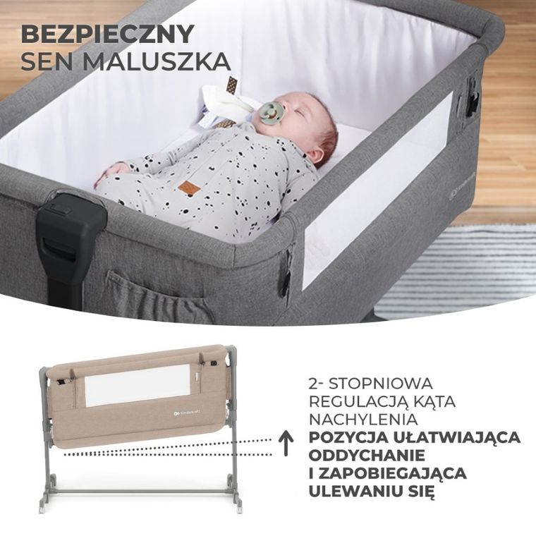 Kinderkraft, Neste Grow, łóżeczko dostawne, beige