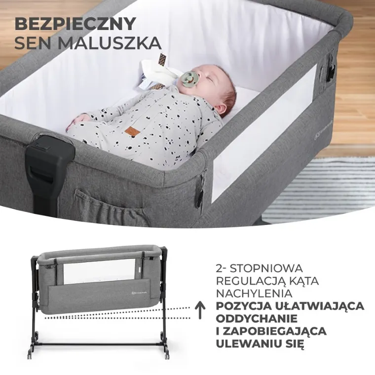Kinderkraft, Neste Grow, łóżeczko dostawne, dark grey