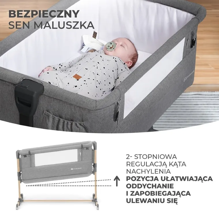 Kinderkraft, Neste Grow, łóżeczko dostawne, light grey, full wood