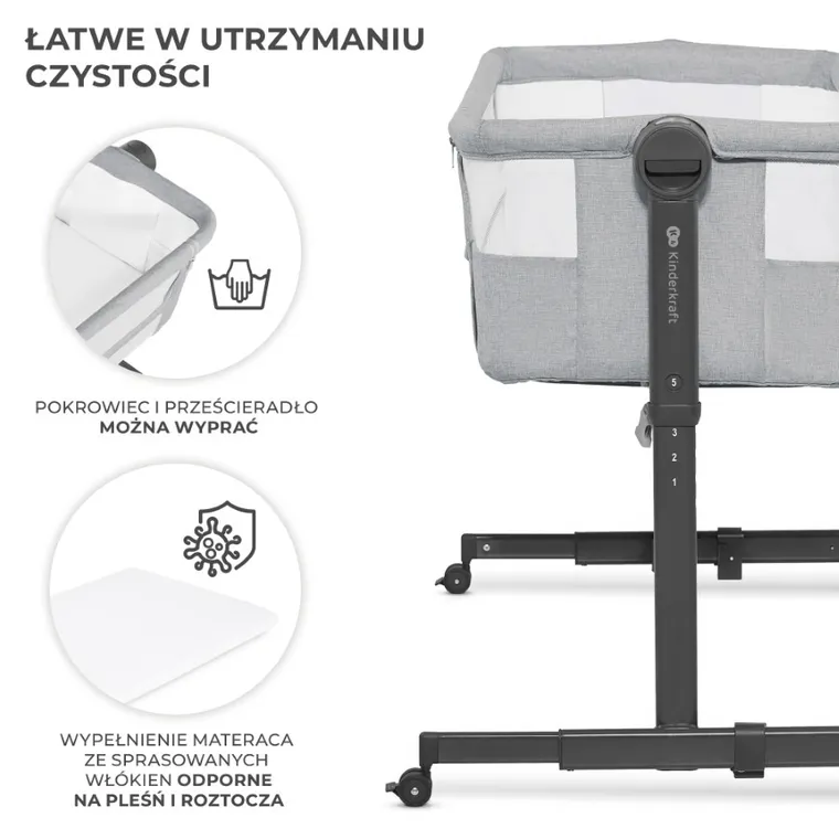 Kinderkraft, Neste Up 2, łóżeczko dostawne, light grey
