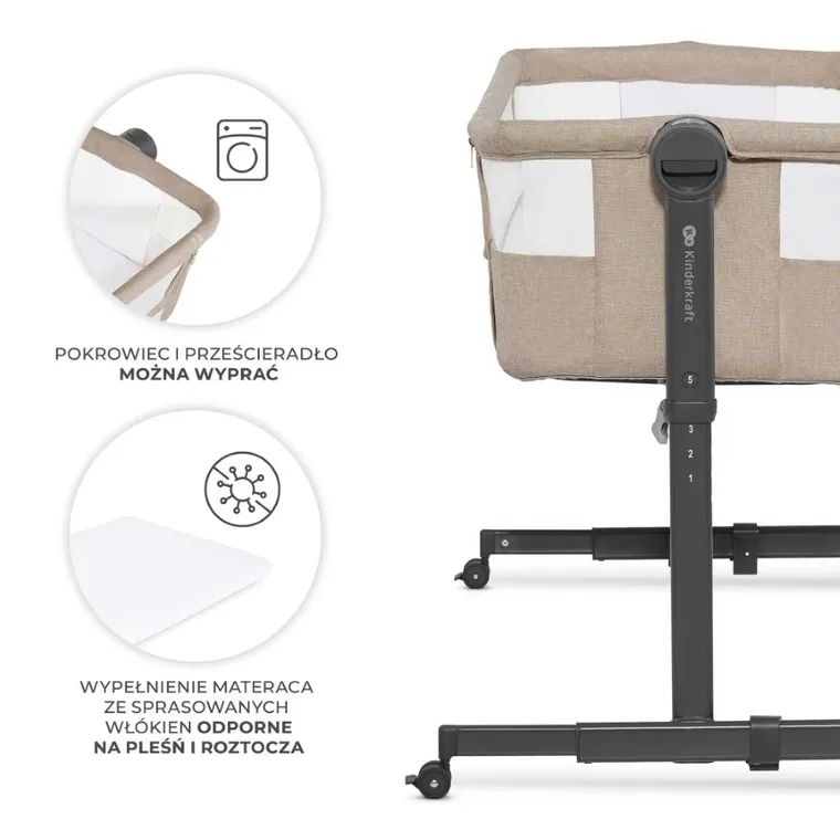 Kinderkraft, Nestee Up 2, łóżeczko dostawne, beige