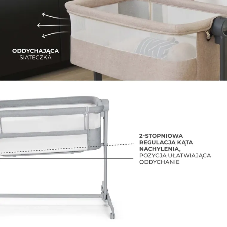 Kinderkraft, Nestee Up 2, łóżeczko dostawne, full light grey