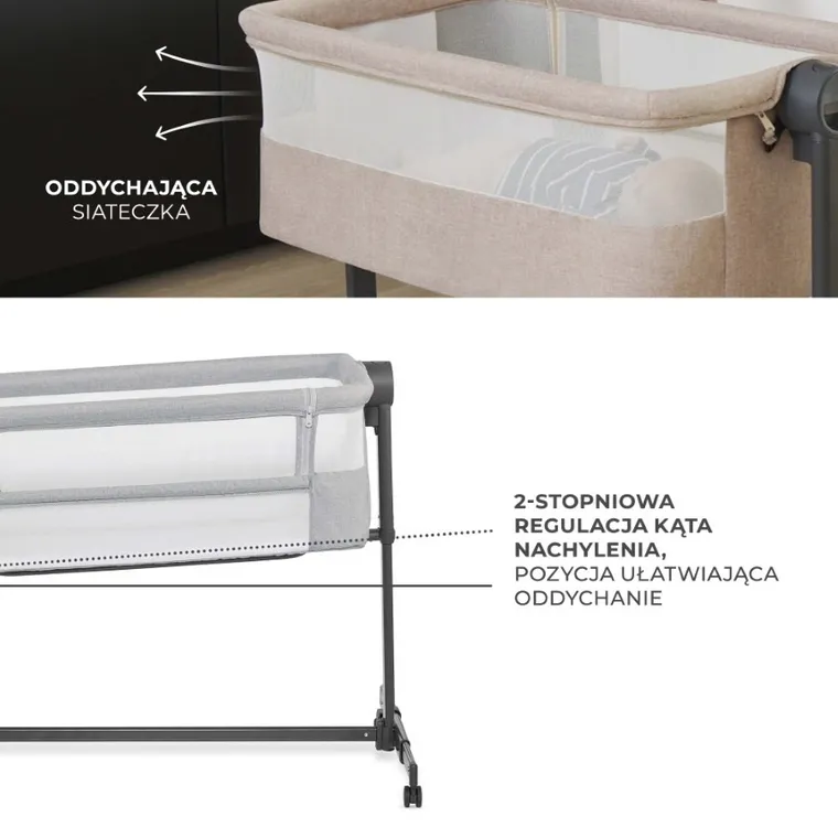 Kinderkraft, Nestee Up 2, łóżeczko dostawne, light grey