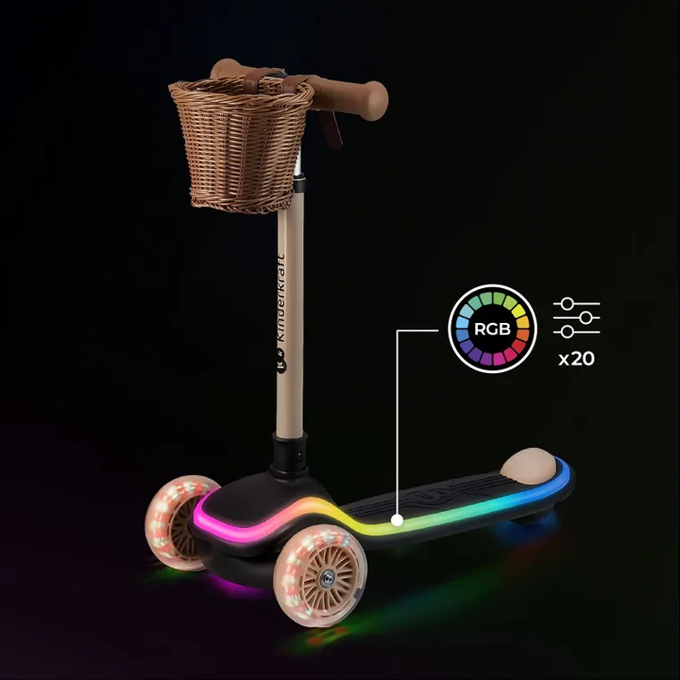 Kinderkraft, Raket, hulajnoga 3-kołowa LED, Beige