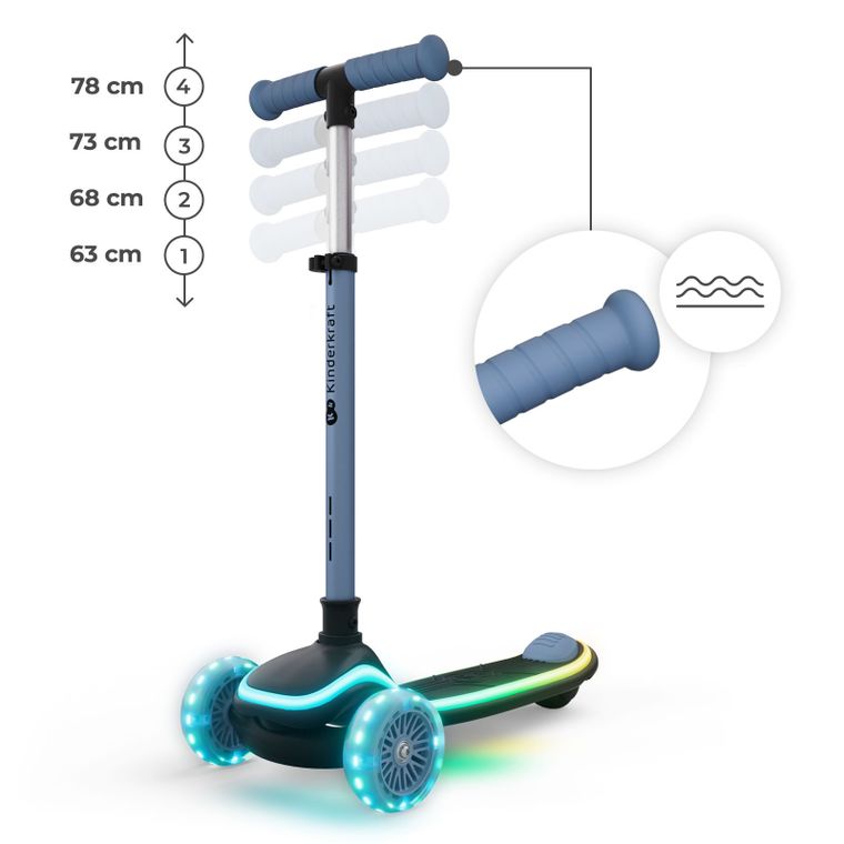 Kinderkraft, RAKET UP, hulajnoga 3-kołowa LED, 2w1, Blue