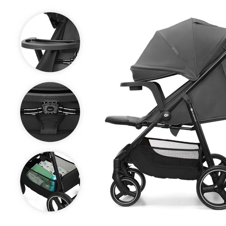 Kinderkraft, Trig 3, wózek spacerowy z tacką, Granite Grey