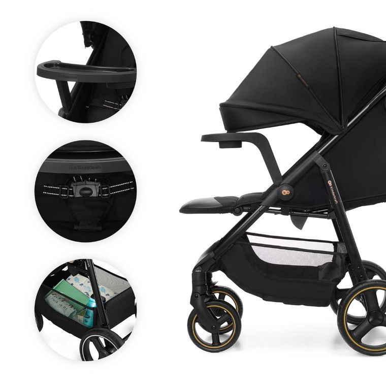 Kinderkraft, Trig 3, wózek spacerowy z tacką, Onyx Black