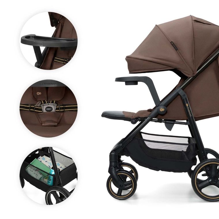 Kinderkraft, Trig 3, wózek spacerowy z tacką, Velvet Mocca