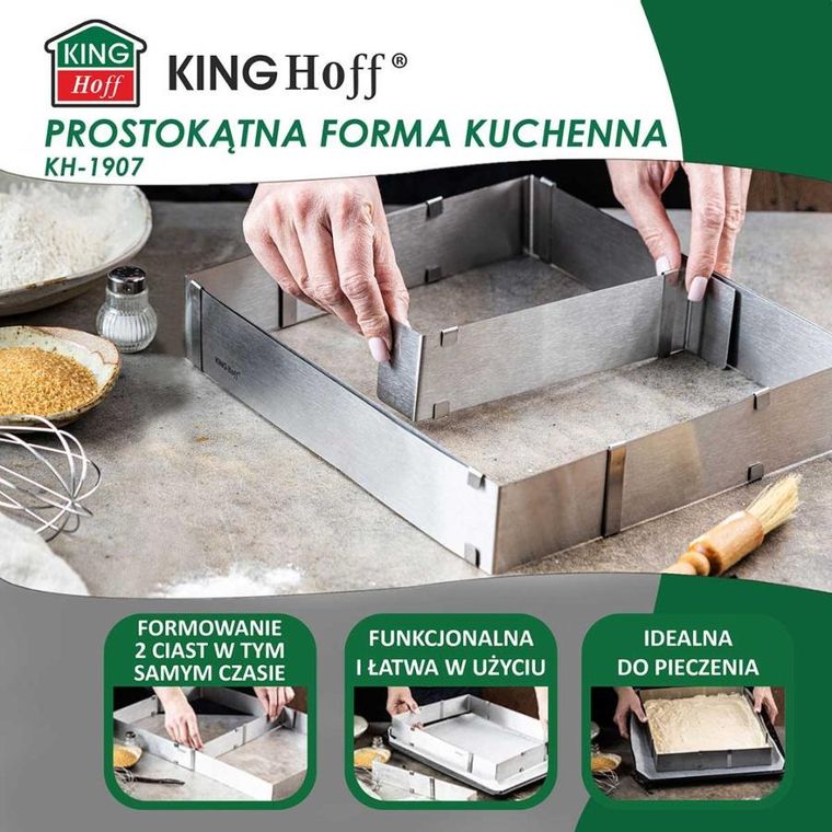 Kinghoff, forma regulowana, rant do ciast tortów, prostokątna