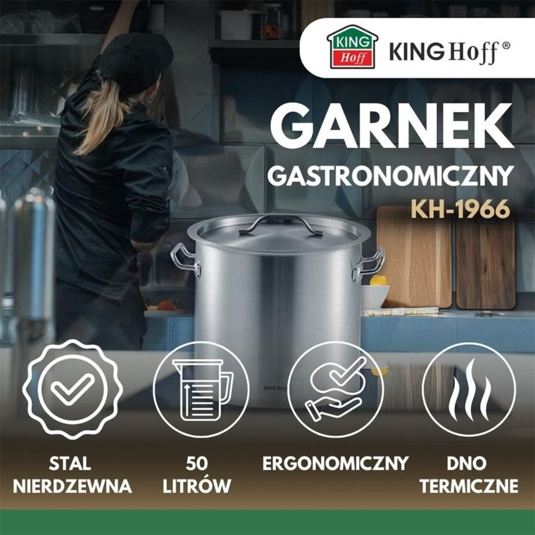Kinghoff, garnek gastronomiczny z pokrywą, stalowy, 50l, KH-1966