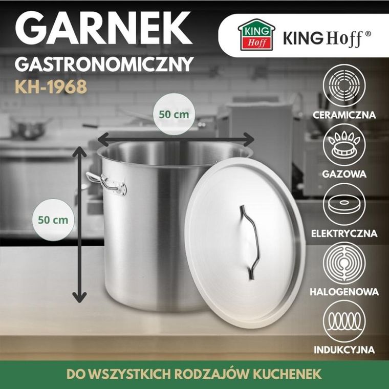 Kinghoff, garnek gastronomiczny z pokrywą, stalowy, 98l, KH-1968