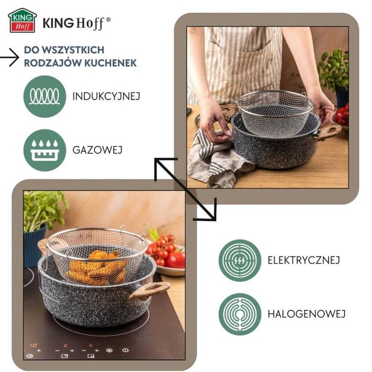 Kinghoff, garnek marmurowy z koszem do smażenia, 4l, kh-1985