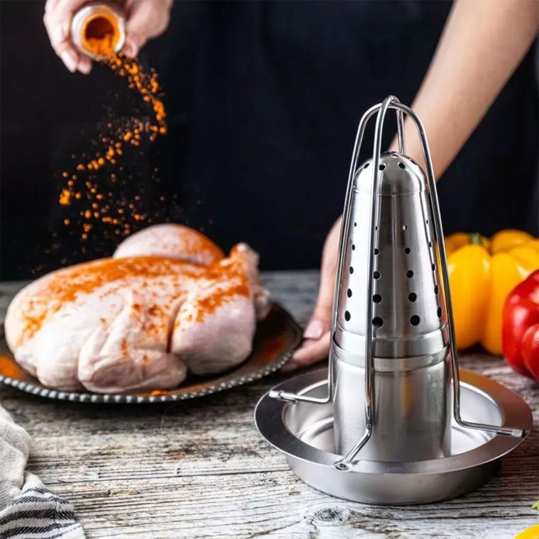 Kinghoff, stojak do pieczenia kurczaka z ociekaczem i aromatyzerem