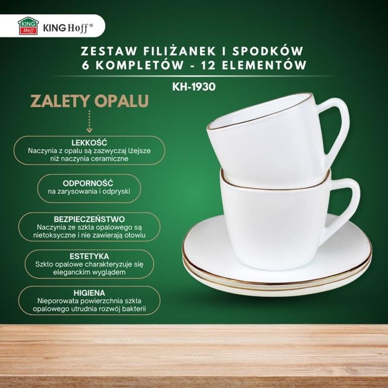 Kinghoff, zestaw kawowy, 6 filiżanek ze spodeczkami, KH-1930