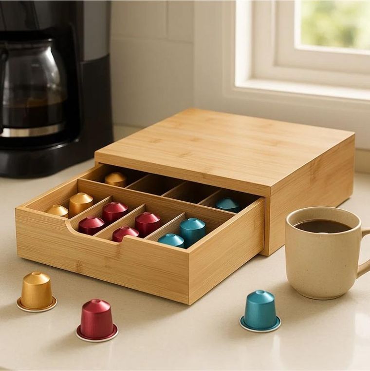 Kinvara, pojemnik na kapsułki do kawy, bambusowy, 8 przegródek, 30-30 cm
