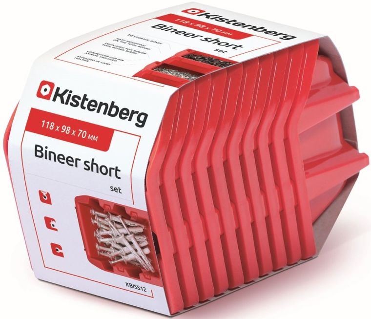 Kistenberg, zestaw pojemników warsztatowych, Bineer short, 10 szt., czerwony