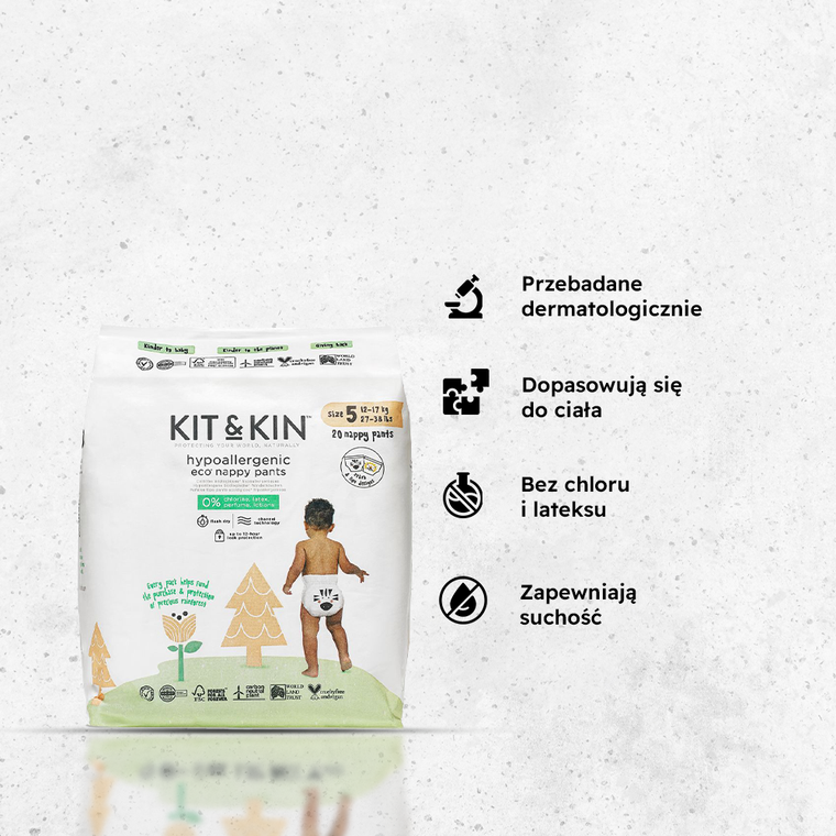 Kit and Kin, Nappy Pants, biodegradowalne pieluchomajtki, rozmiar 5, 12-17 kg, 20 szt.