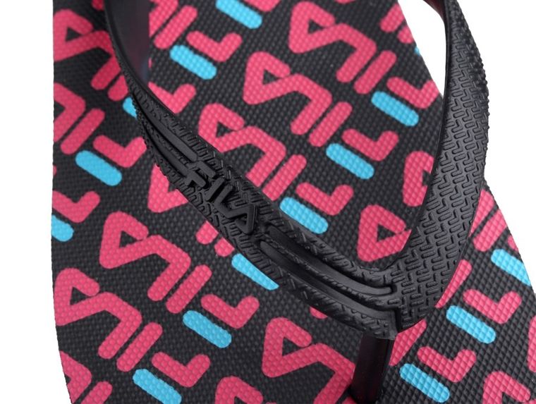 Klapki damskie, japonki, czarno-różowe, Fila Troy