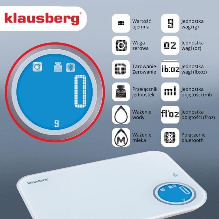 Klausberg, elektroniczna waga kuchenna, bluetooth, 5kg, kb-7938